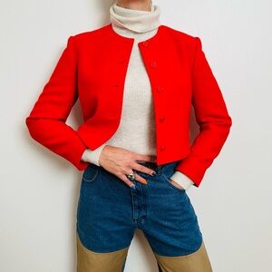 Vintage Pendleton Red Blazer Jacket 100% Pure Virgin Wool Cropped